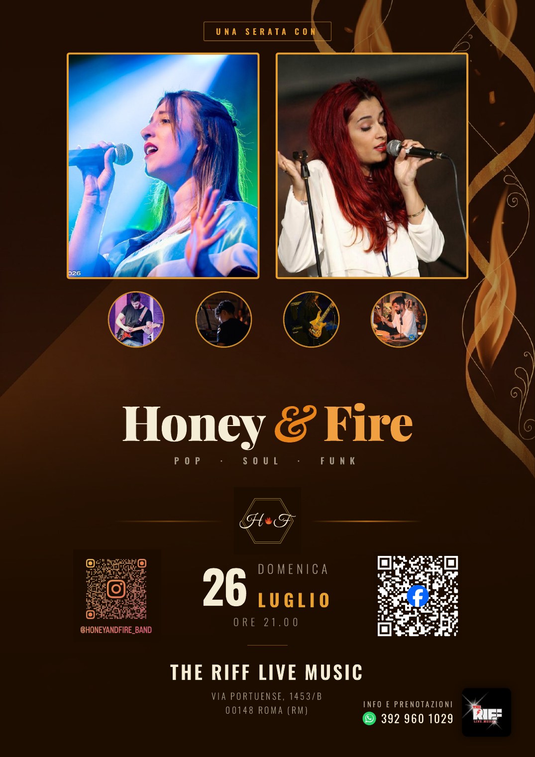 Honey & Fire — Live al The Riff Live Music, 26 Luglio